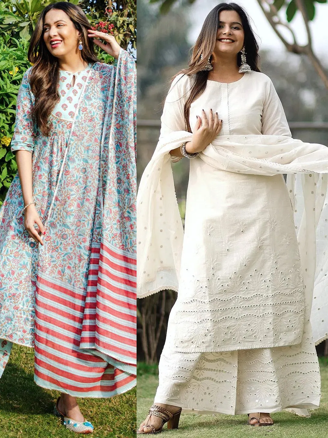Cotton Straight Kurta and Anarkali Kurta With Palazzos & Dupatta (PACK OF 2)
