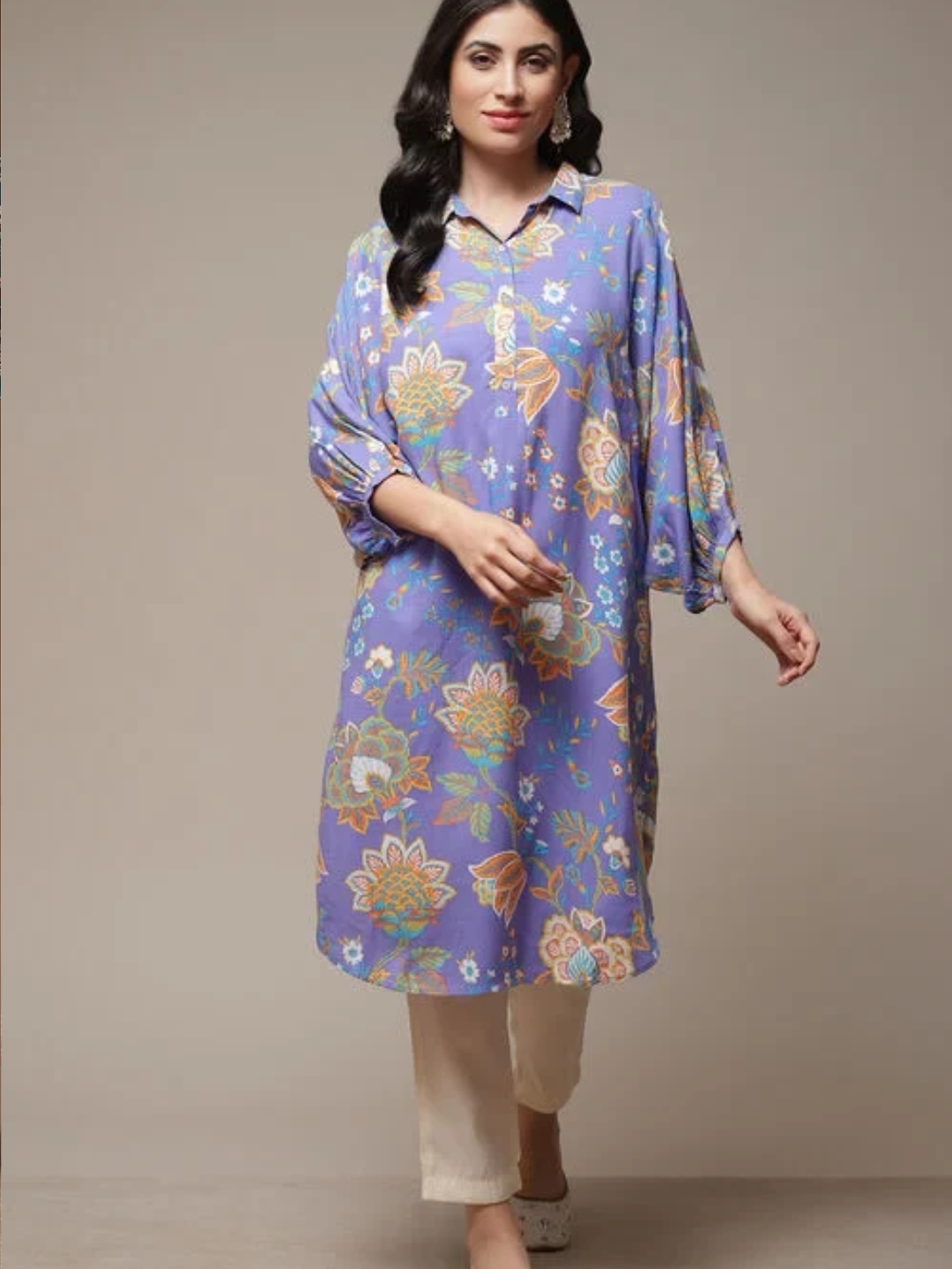 PURPLE RAYON STRAIGHT PRINTED KURTA
