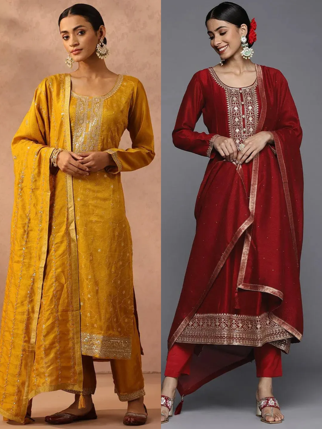 Blend Straight Kurta and Anarkali Suit With Trousers & Dupatta (PACK OF 2)