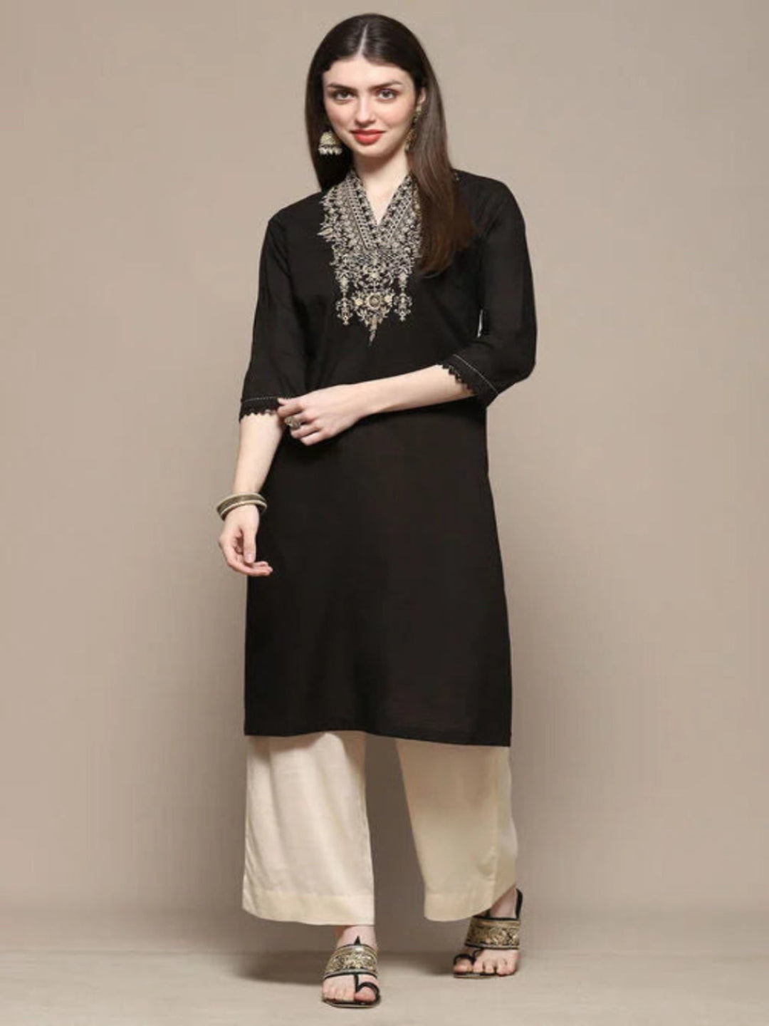 BLACK COTTON STRAIGHT KURTA
