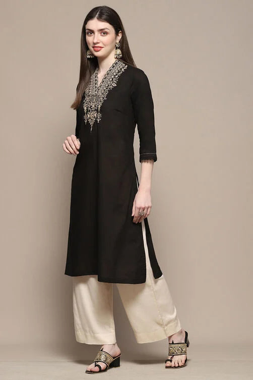 BLACK COTTON STRAIGHT KURTA