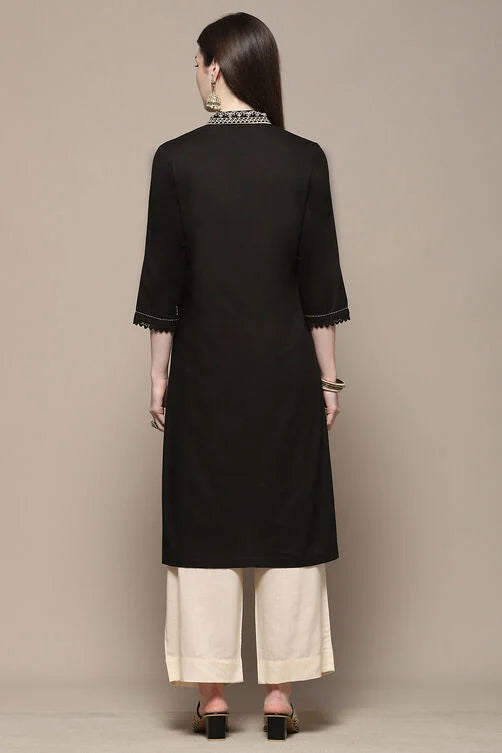 BLACK COTTON STRAIGHT KURTA