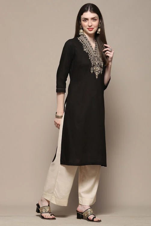 BLACK COTTON STRAIGHT KURTA