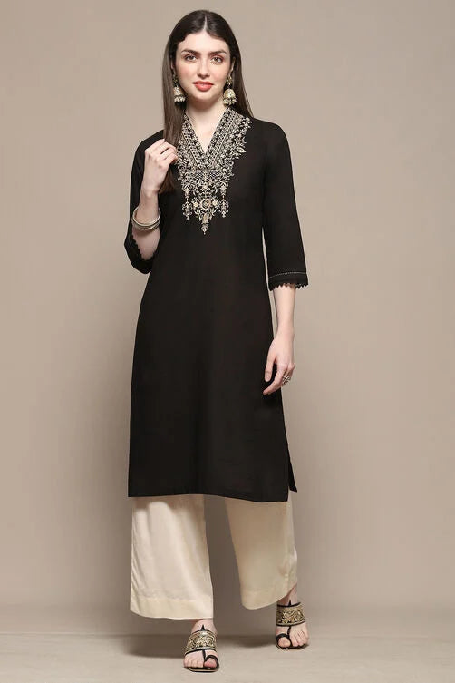 BLACK COTTON STRAIGHT KURTA