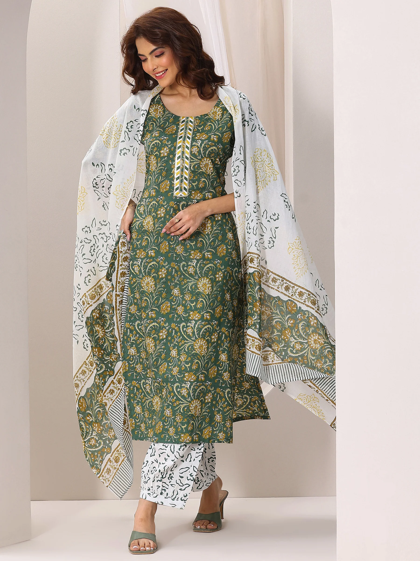 Printed Cotton Straight Suit Set With Dupatta (PACK OF 2)