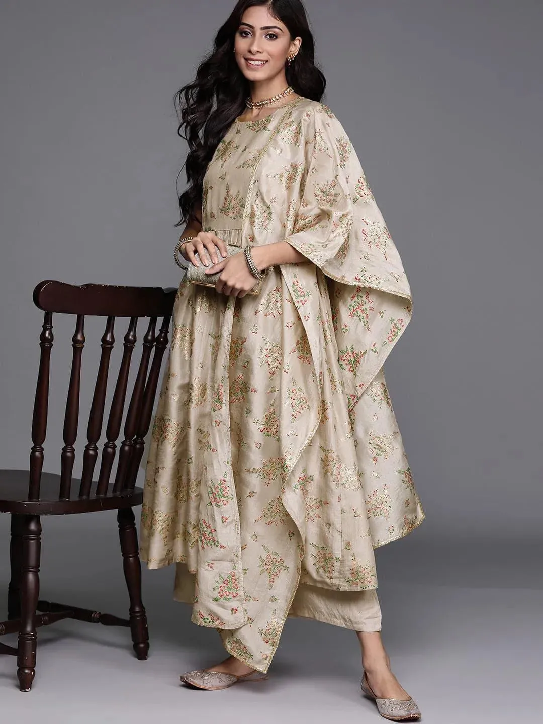 Printed Silk Blend A-Line Kurta With Palazzos & Dupatta (PACK OF 2)