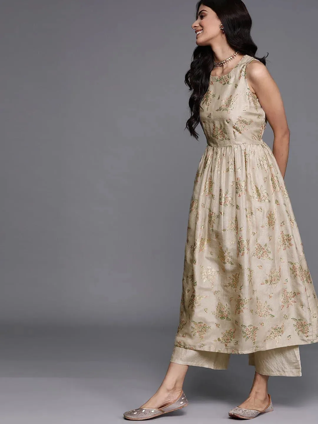 Printed Silk Blend A-Line Kurta With Palazzos & Dupatta (PACK OF 2)