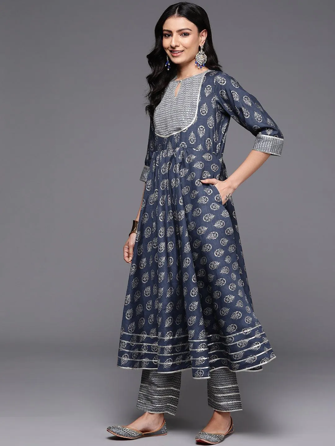 Printed Silk Blend Anarkali Suit With Dupatta (PACK OF 2)