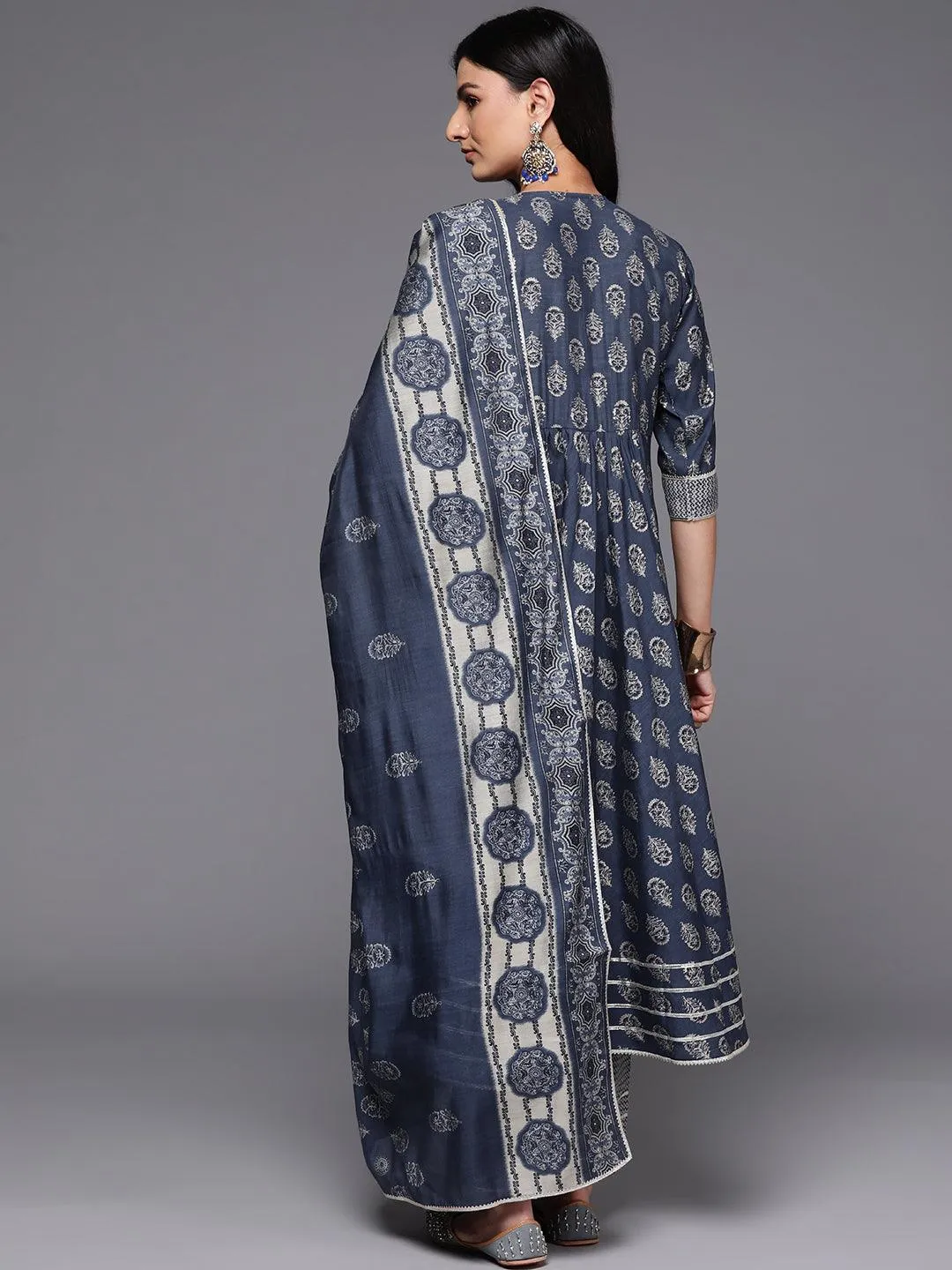 Printed Silk Blend Anarkali Suit With Dupatta (PACK OF 2)