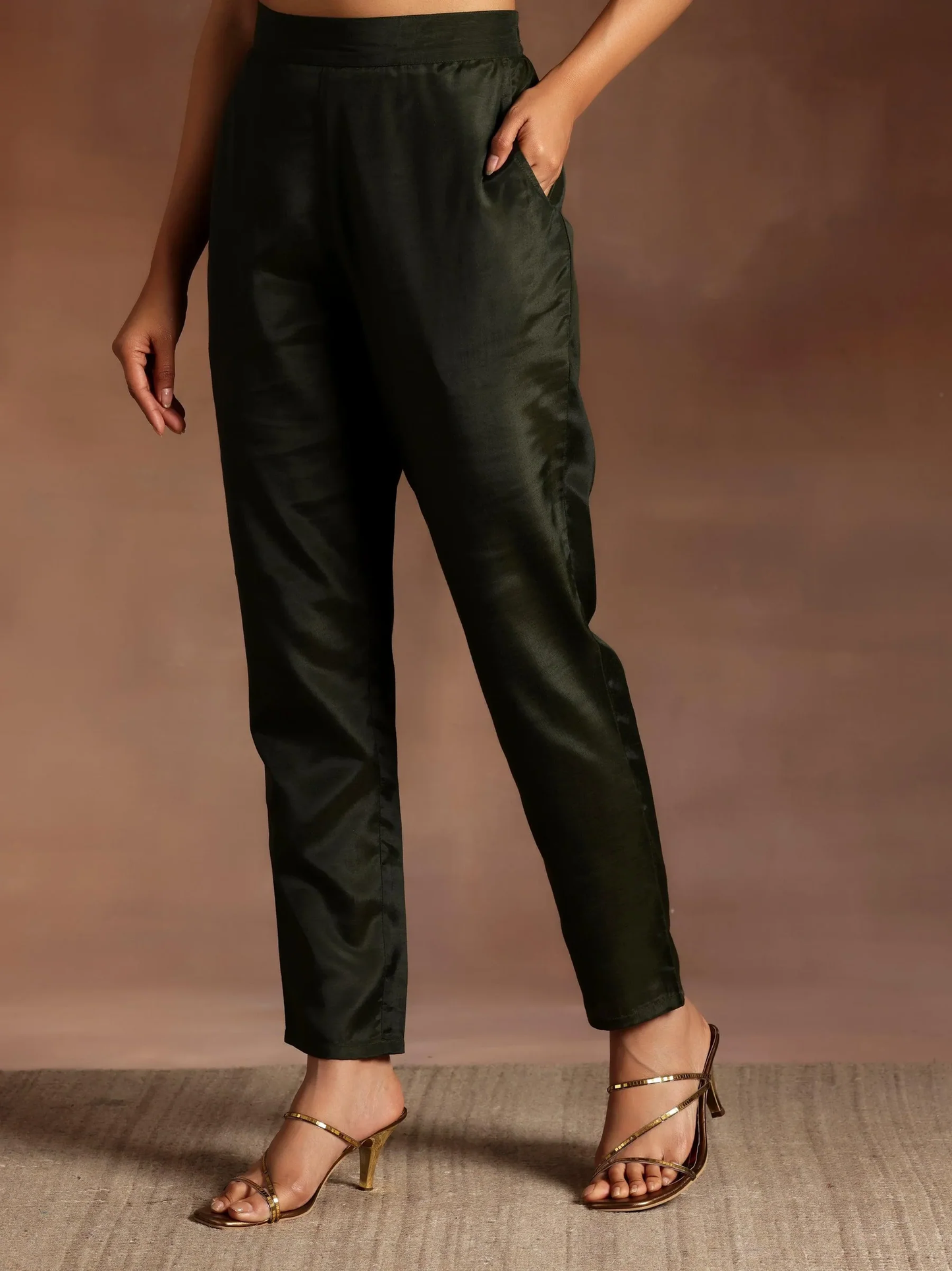 New Art Chandni Olive Embroidered Georgette A-Line Kurta With Trousers & Dupatta