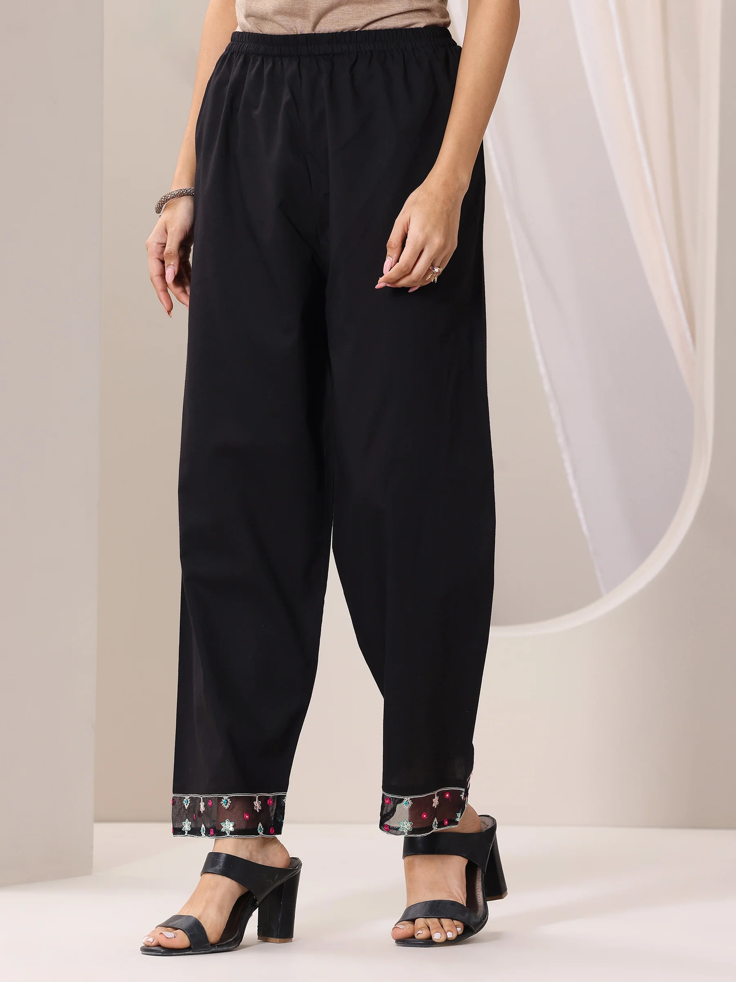 Black Printed Cotton Anarkali Suit Set With Dupatta