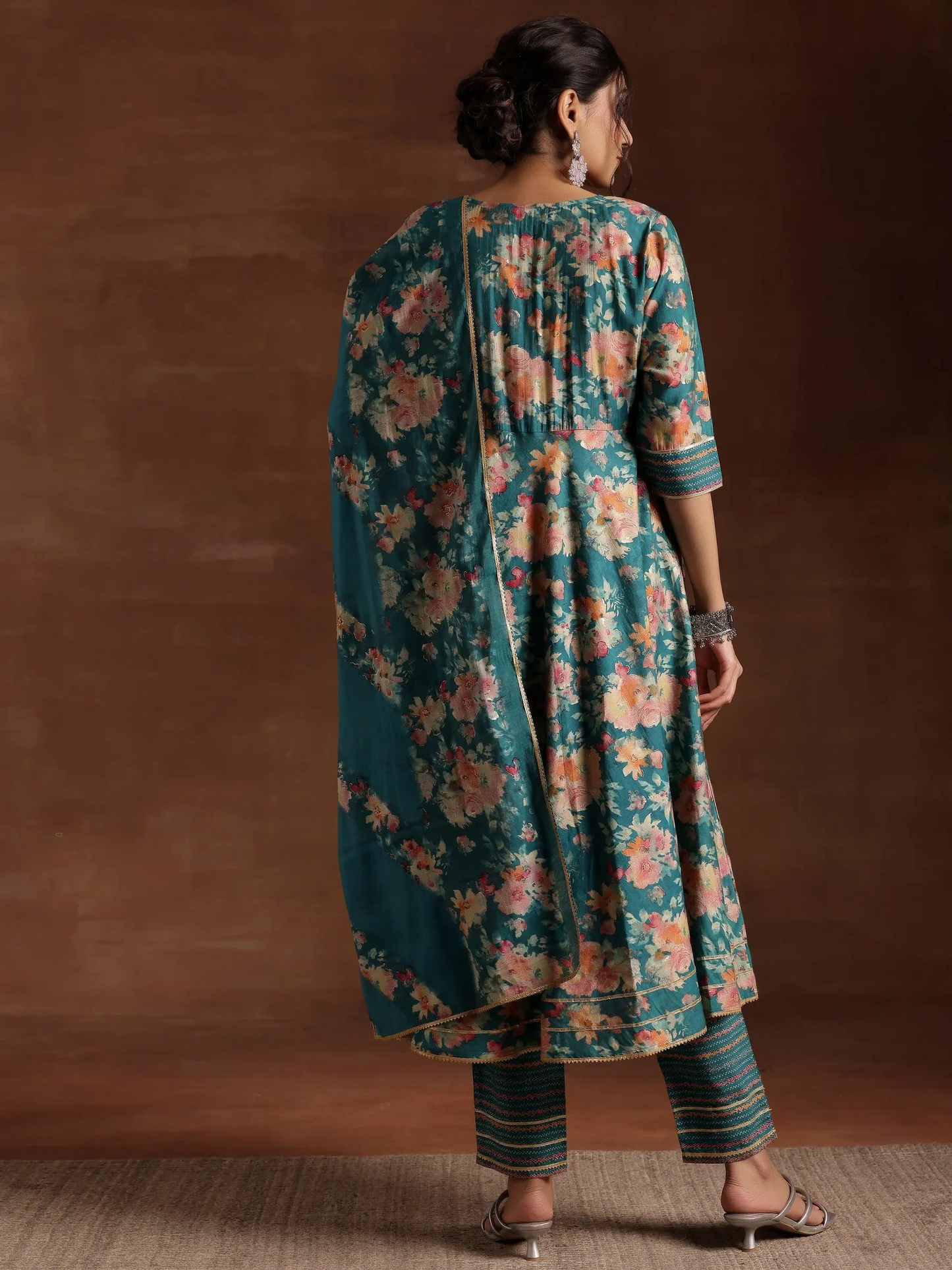 Printed Silk Blend Anarkali Suit With Dupatta (PACK OF 2)