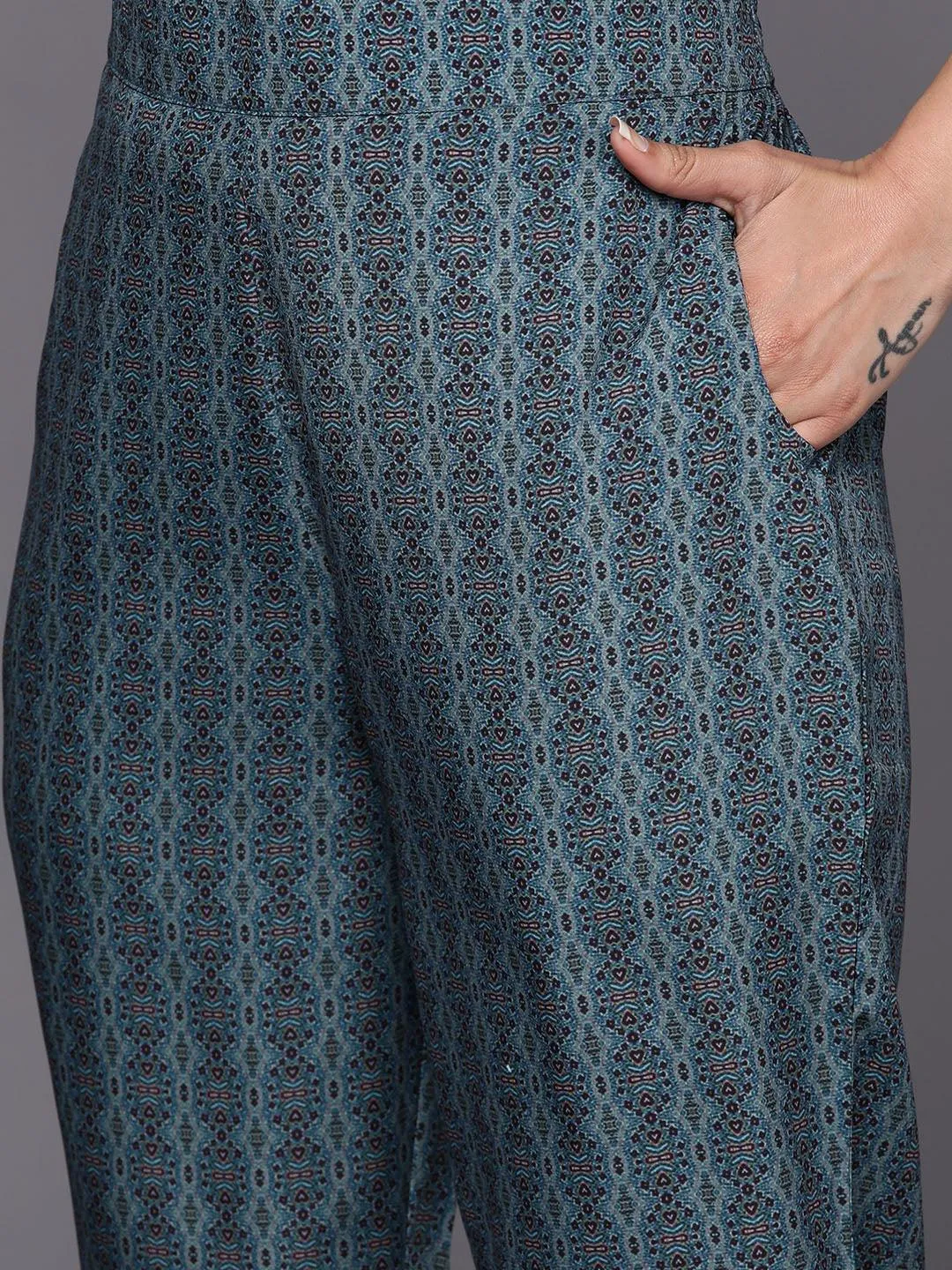 Printed Crepe Straight Kurta With Trousers & Dupatta (PACK OF 2)