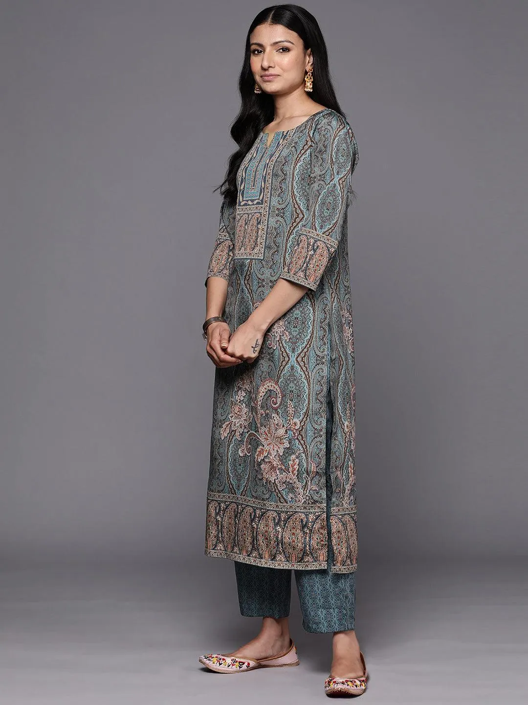 Printed Crepe Straight Kurta With Trousers & Dupatta (PACK OF 2)