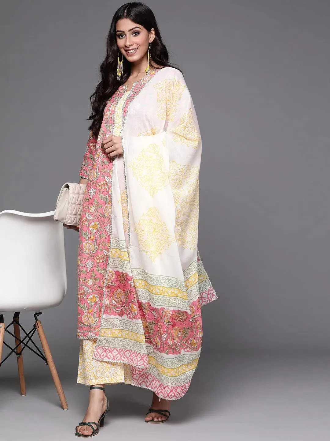 Printed Crepe Straight Kurta With Trousers & Dupatta (PACK OF 2)