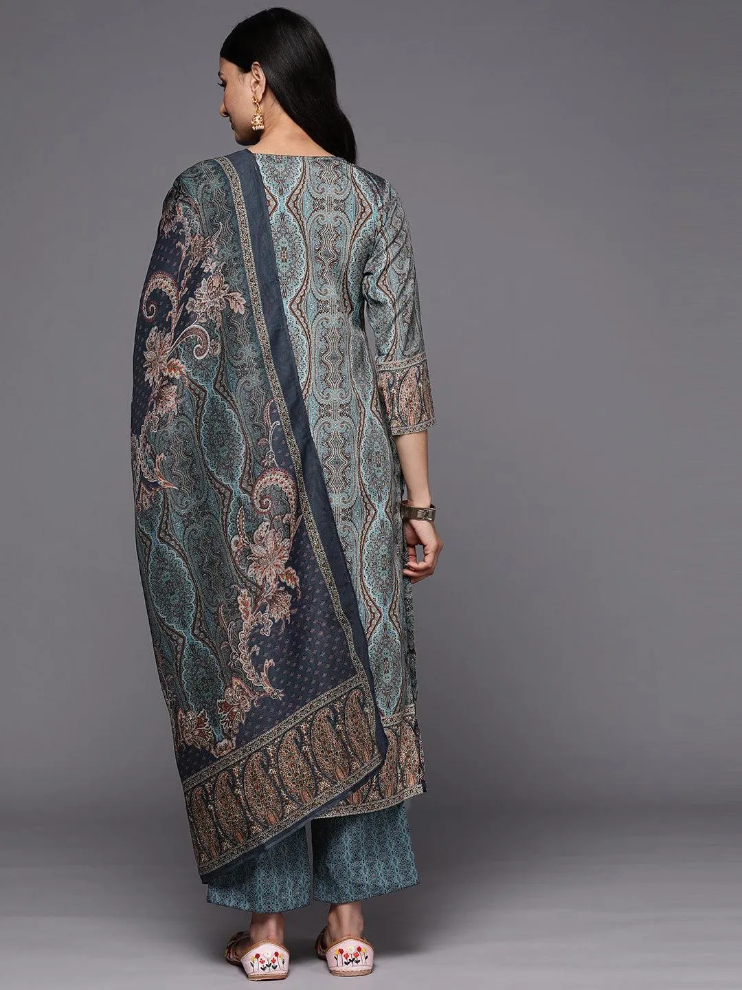 Printed Crepe Straight Kurta With Trousers & Dupatta (PACK OF 2)