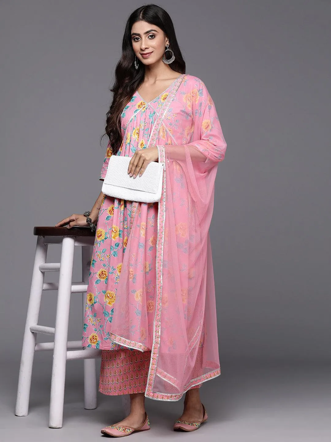 Printed Cotton Straight Kurta With Palazzos & Dupatta (PACK OF 2)