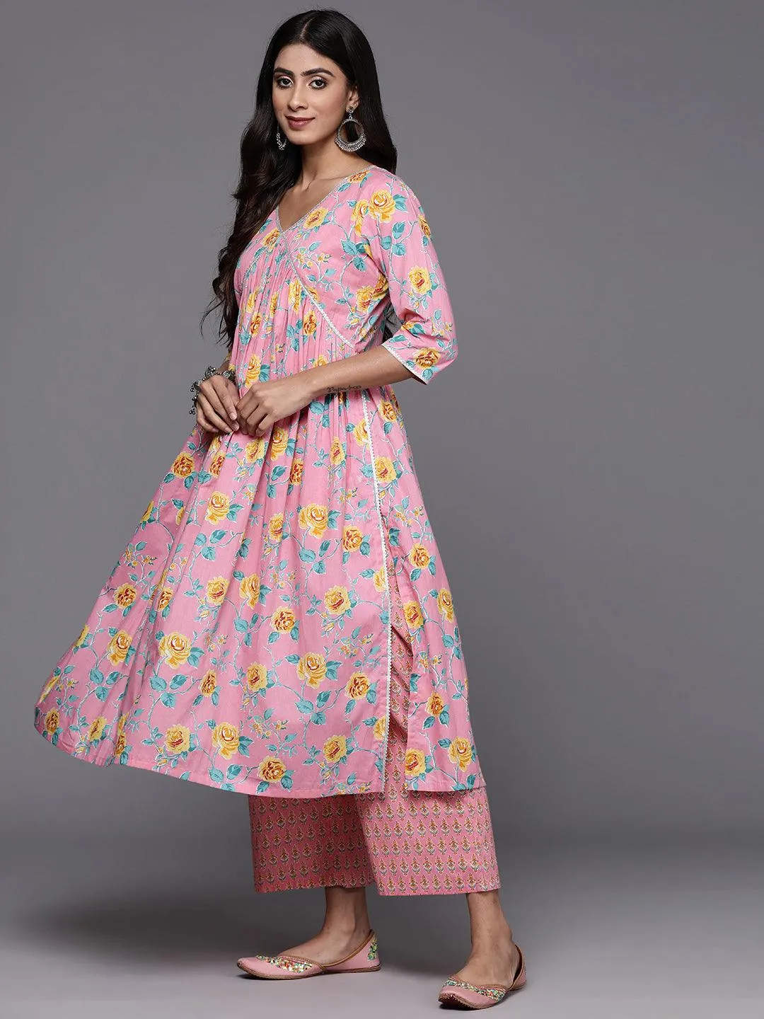 Printed Cotton Straight Kurta With Palazzos & Dupatta (PACK OF 2)
