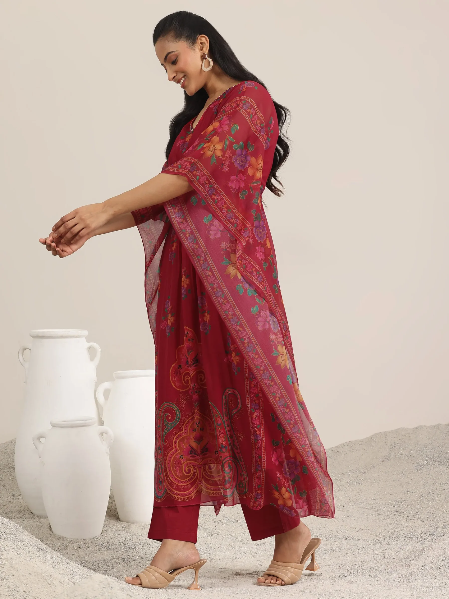 Printed Chiffon A-line Kurta Set (Pack Of 2)