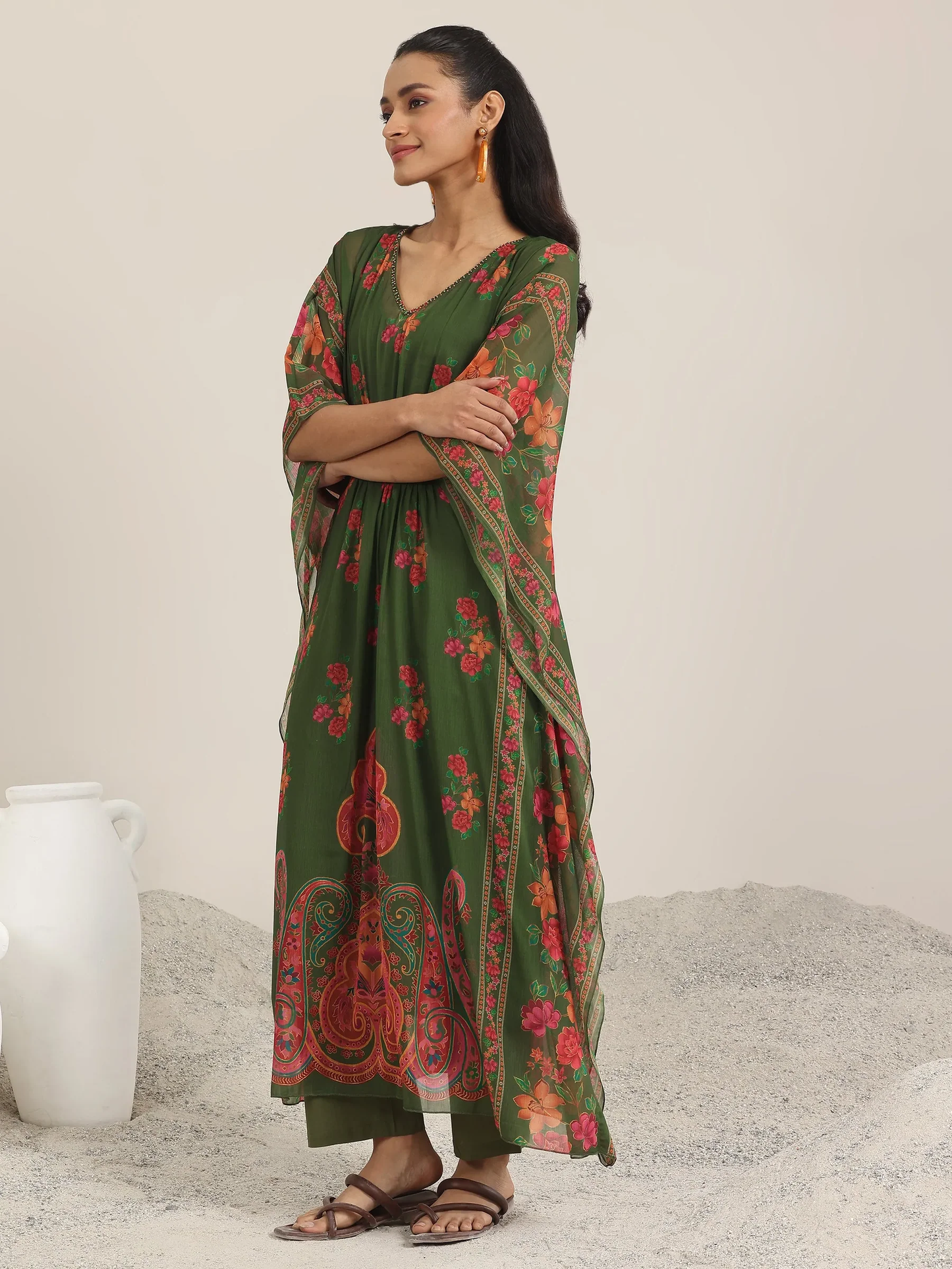 Printed Chiffon A-line Kurta Set (Pack Of 2)