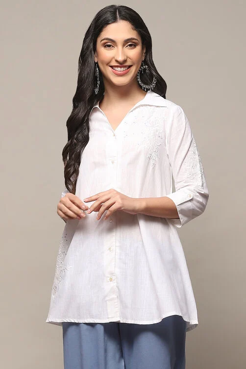 WHITE COTTON STRAIGHT SHIRT