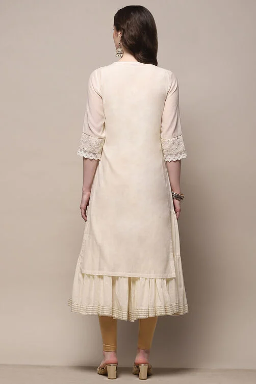 ECRU POLYESTER TIERED KURTA