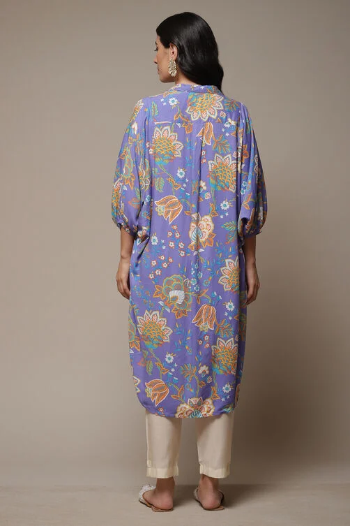 PURPLE RAYON STRAIGHT PRINTED KURTA