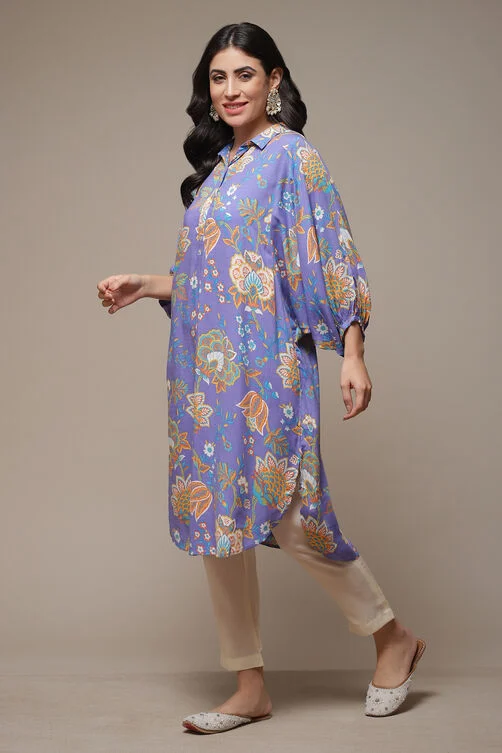 PURPLE RAYON STRAIGHT PRINTED KURTA