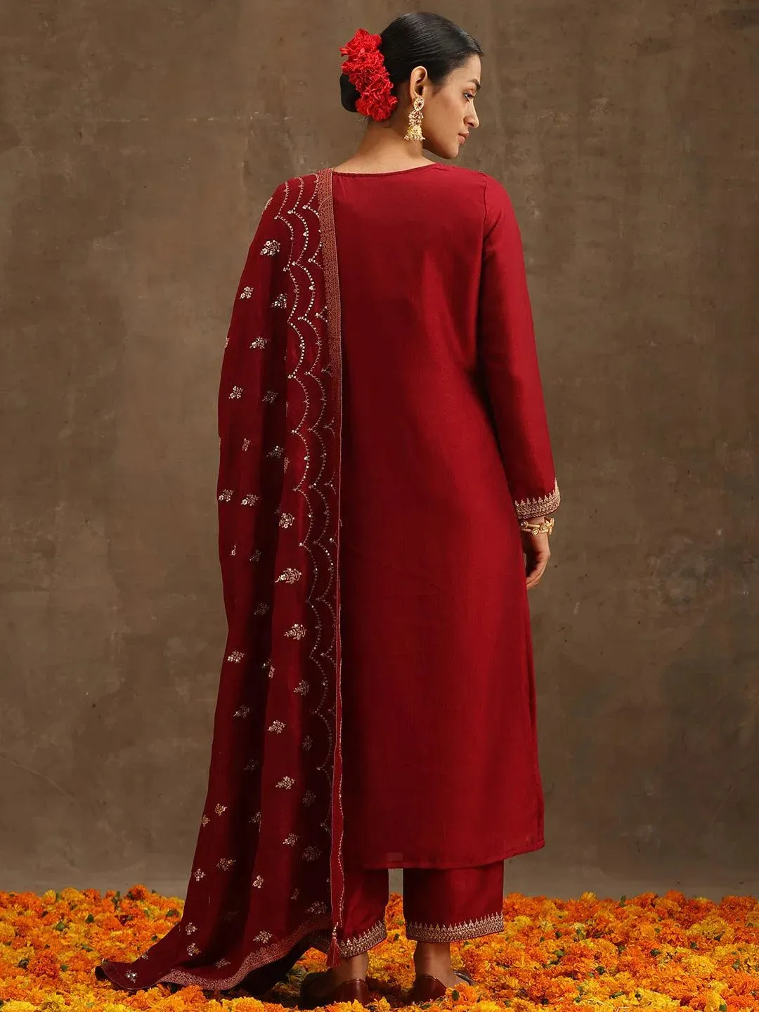 Blend Straight Kurta and Anarkali Suit With Trousers & Dupatta (PACK OF 2)