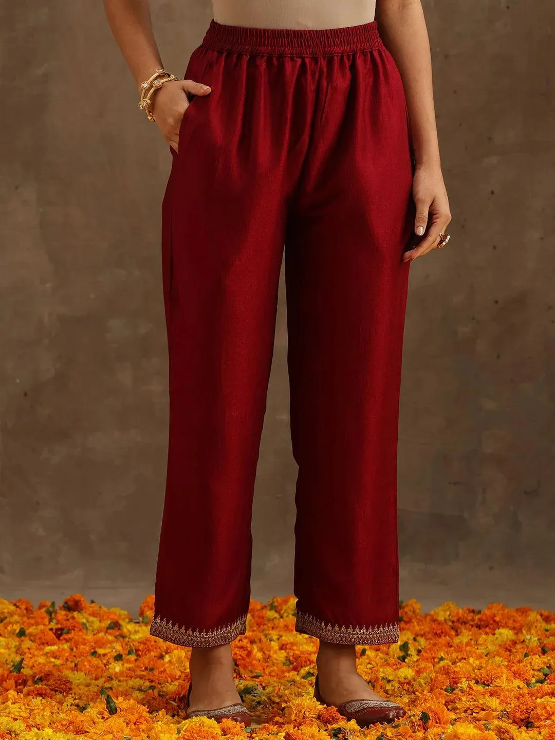 Blend Straight Kurta and Anarkali Suit With Trousers & Dupatta (PACK OF 2)