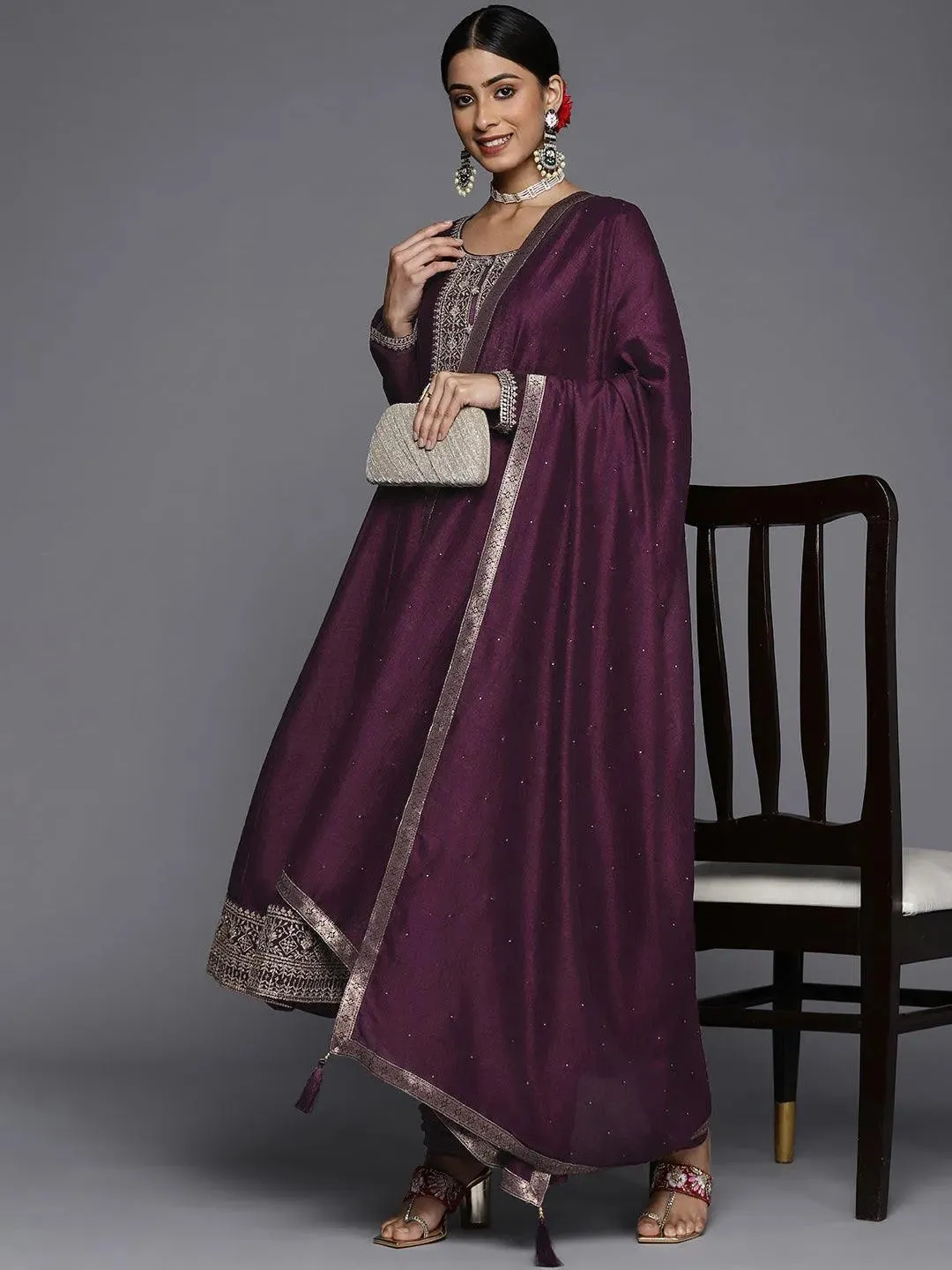 Blend Straight Kurta and Anarkali Suit With Trousers & Dupatta (PACK OF 2)
