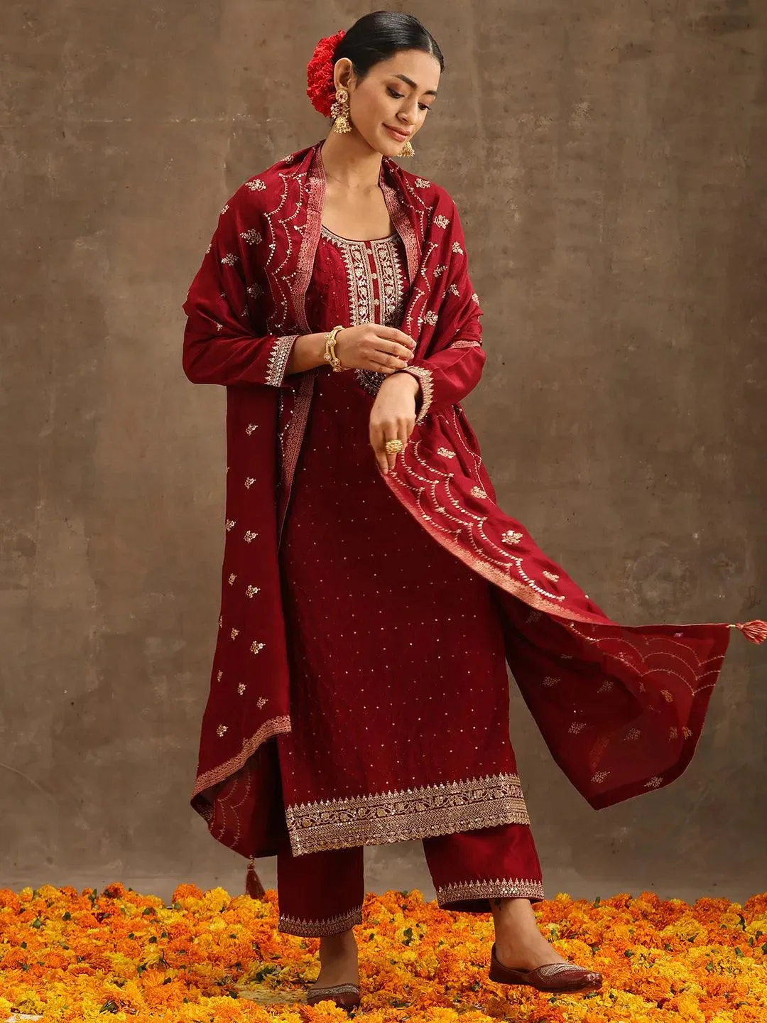 Blend Straight Kurta and Anarkali Suit With Trousers & Dupatta (PACK OF 2)