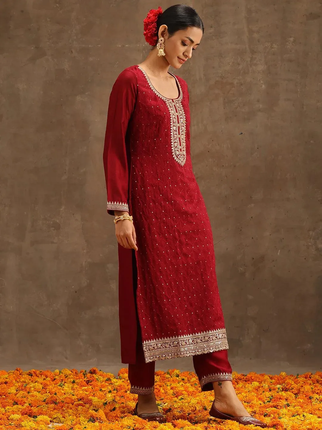 Blend Straight Kurta and Anarkali Suit With Trousers & Dupatta (PACK OF 2)