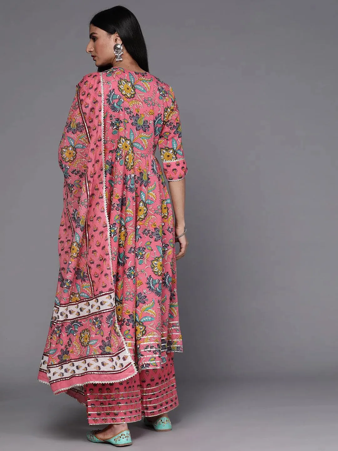 Printed Cotton Anarkali Kurta and Straight Kurta With Palazzos & Dupatta (PACK OF 2)
