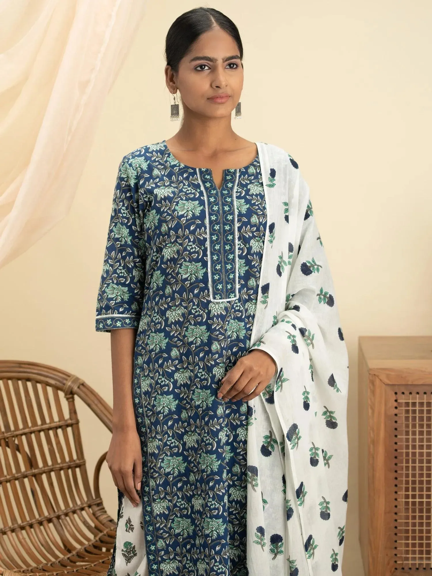 Printed Cotton Anarkali Kurta and Straight Kurta With Palazzos & Dupatta (PACK OF 2)