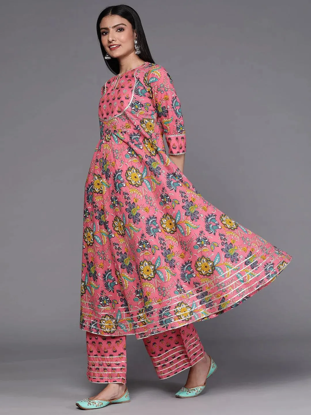 Printed Cotton Anarkali Kurta and Straight Kurta With Palazzos & Dupatta (PACK OF 2)
