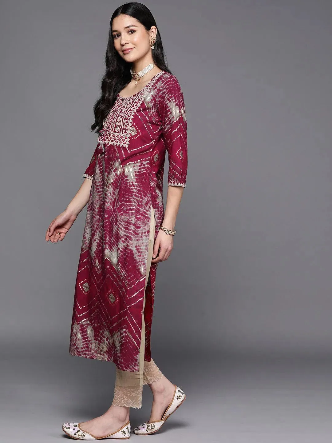 Magenta Yoke Design Rayon Straight Kurta