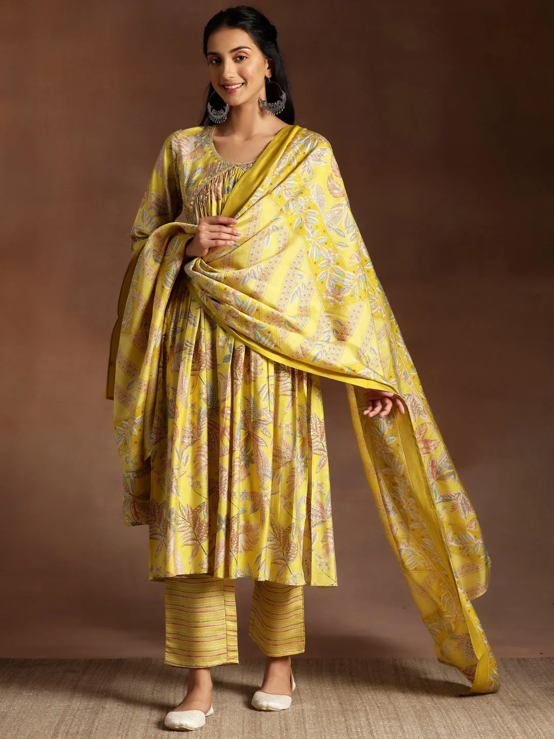 Printed Silk Blend A-Line Kurta With Palazzos & Dupatta (PACK OF 2)