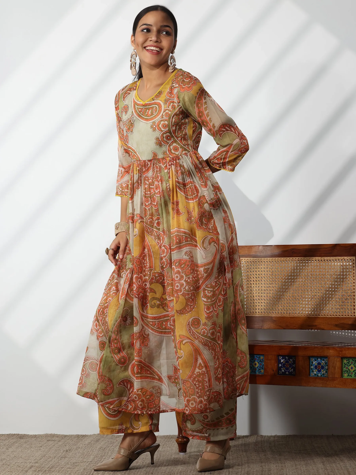 Printed Silk Blend A-Line Kurta With Palazzos & Dupatta (PACK OF 2)