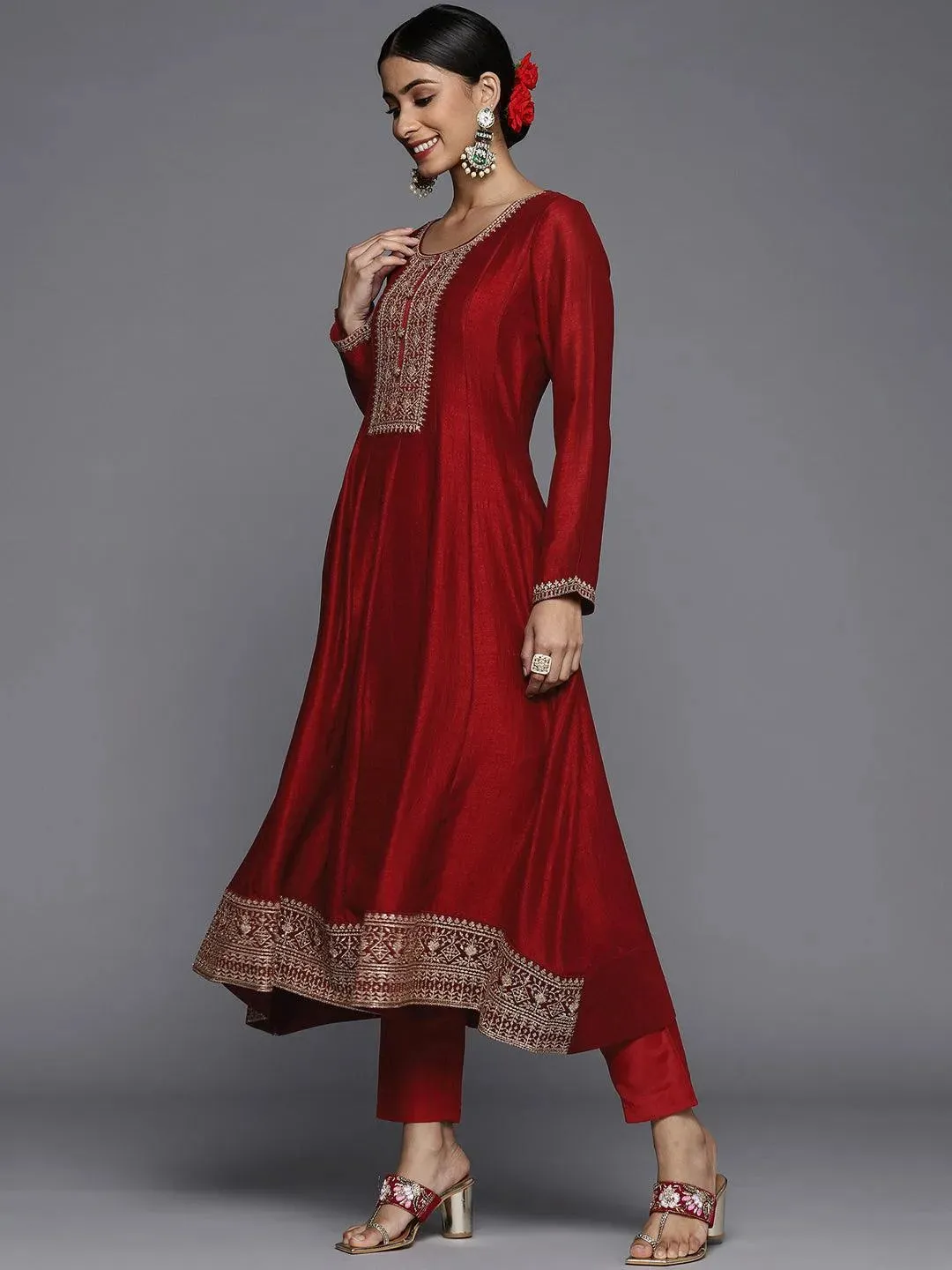 Blend Straight Kurta and Anarkali Suit With Trousers & Dupatta (PACK OF 2)