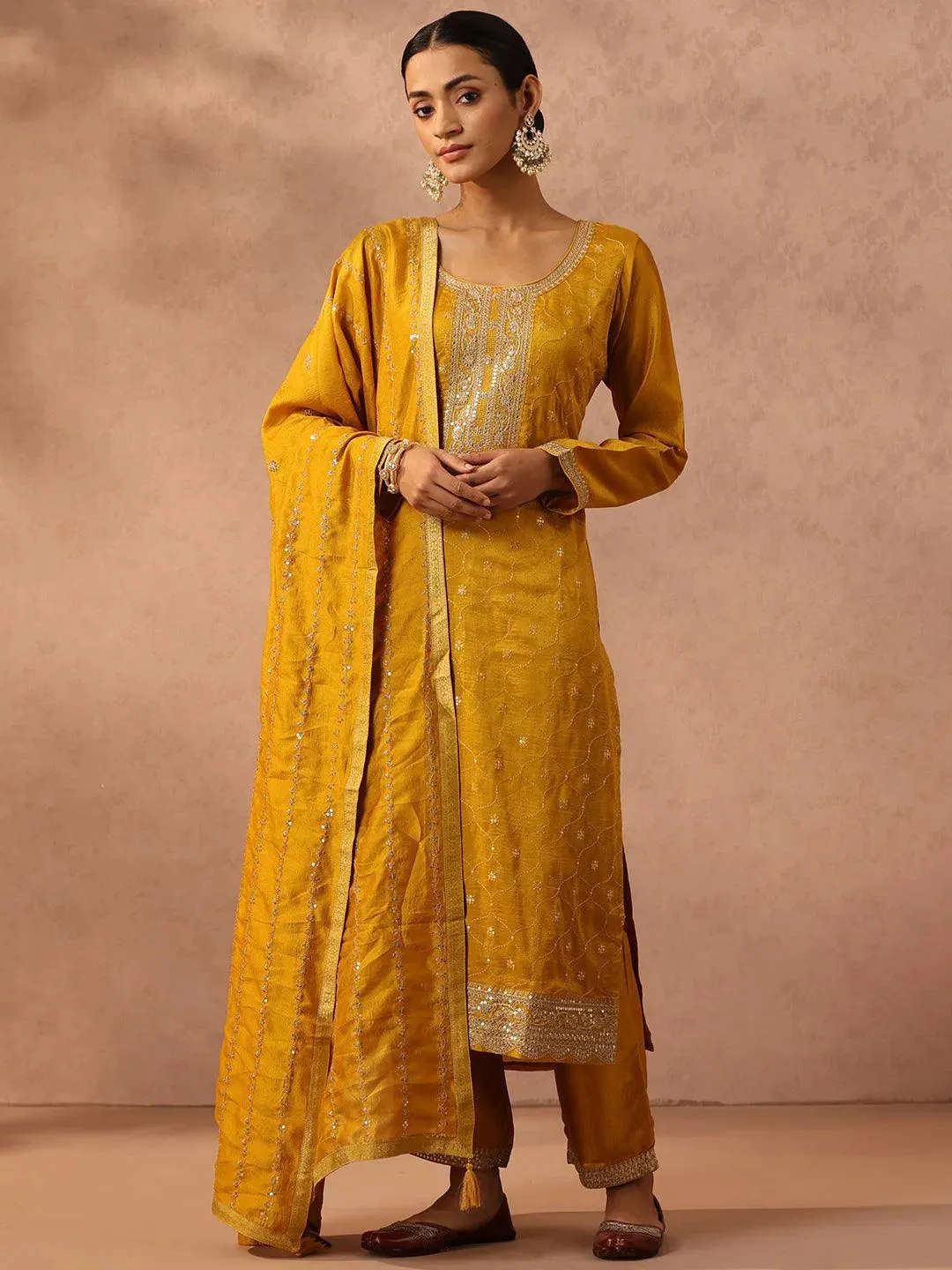 Blend Straight Kurta and Anarkali Suit With Trousers & Dupatta (PACK OF 2)