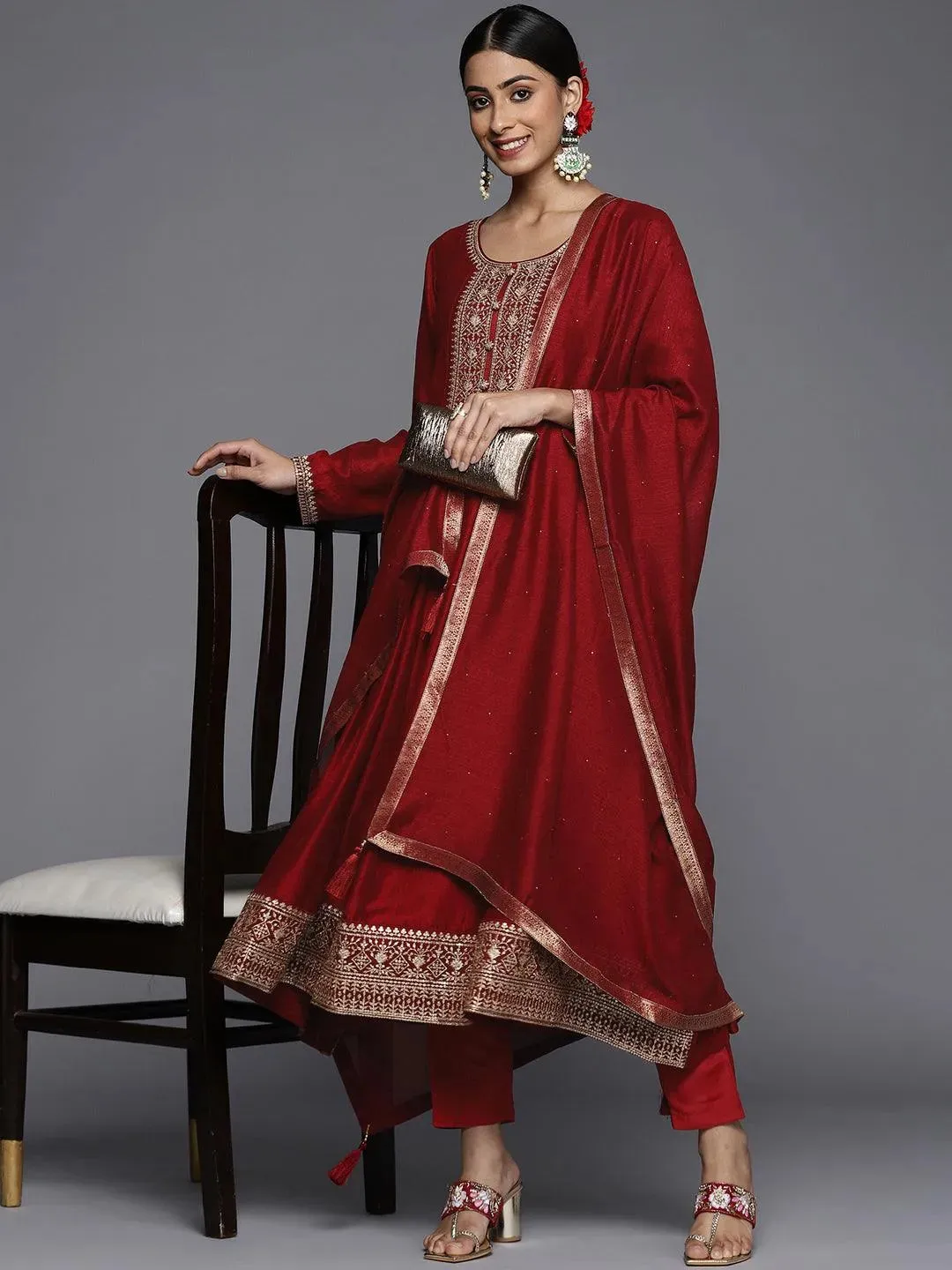 Blend Straight Kurta and Anarkali Suit With Trousers & Dupatta (PACK OF 2)