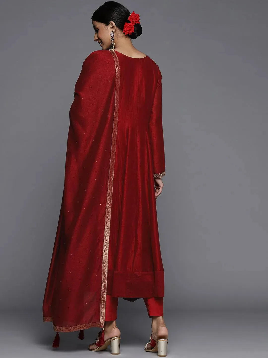 Blend Straight Kurta and Anarkali Suit With Trousers & Dupatta (PACK OF 2)