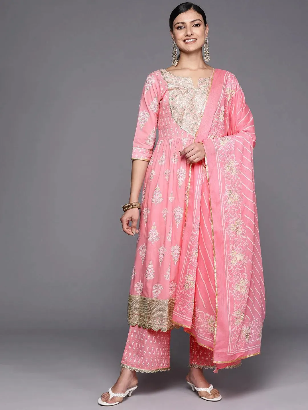 Design Cotton Anarkali Kurta and Straight Kurta With Palazzos & Dupatta (PACK OF 2)
