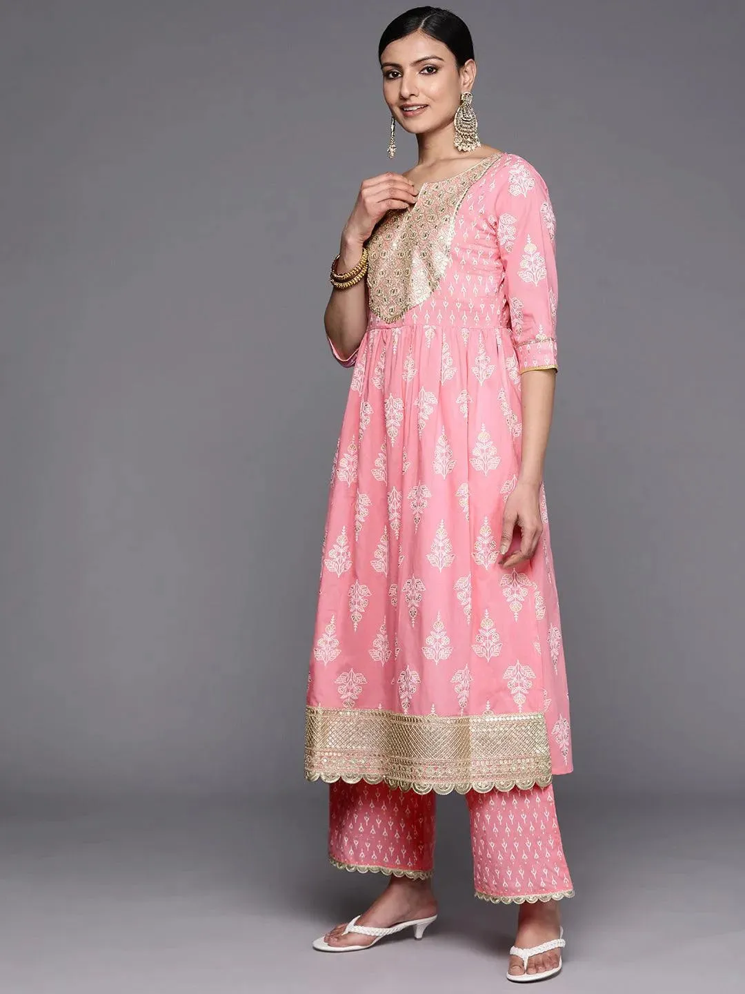 Design Cotton Anarkali Kurta and Straight Kurta With Palazzos & Dupatta (PACK OF 2)