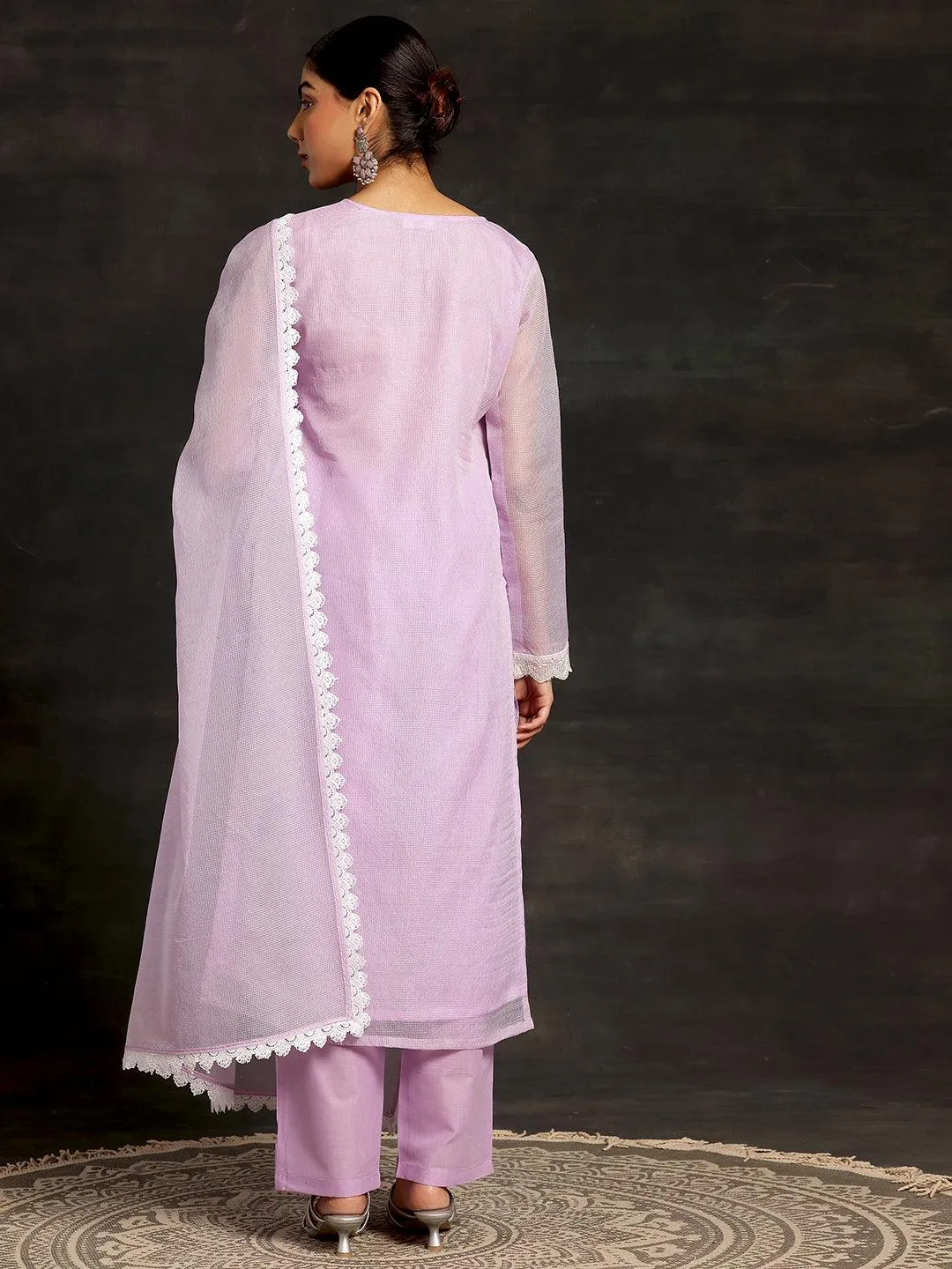 Lavender Embroidered Cotton Pakistani Suit