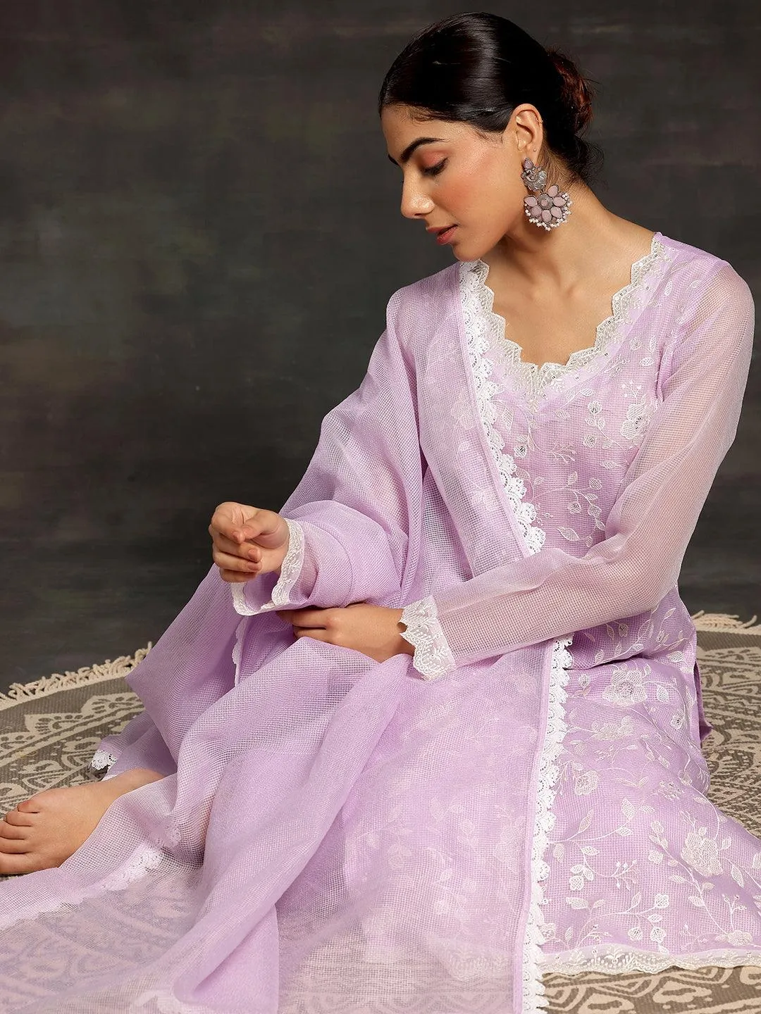 Lavender Embroidered Cotton Pakistani Suit