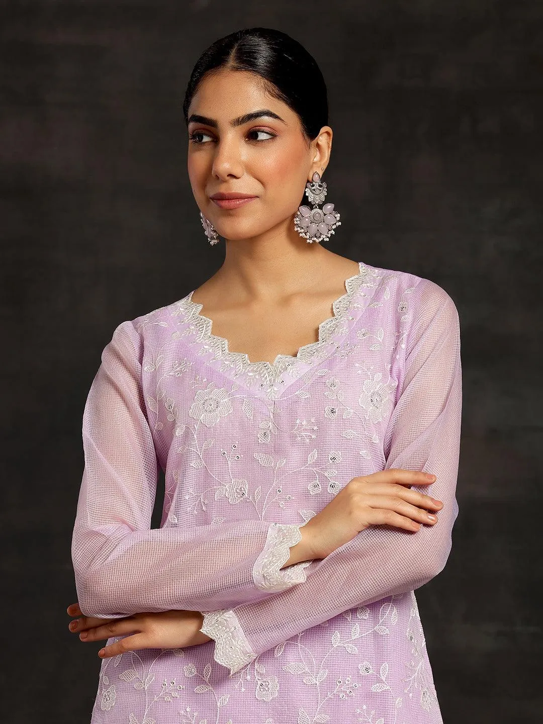 Lavender Embroidered Cotton Pakistani Suit