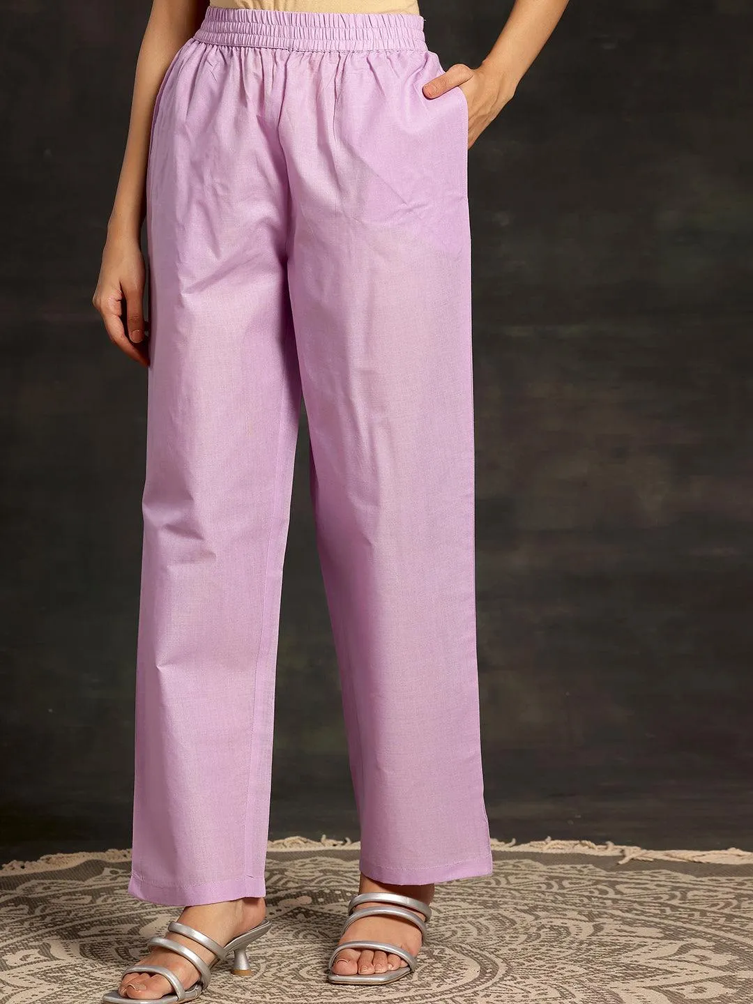 Lavender Embroidered Cotton Pakistani Suit