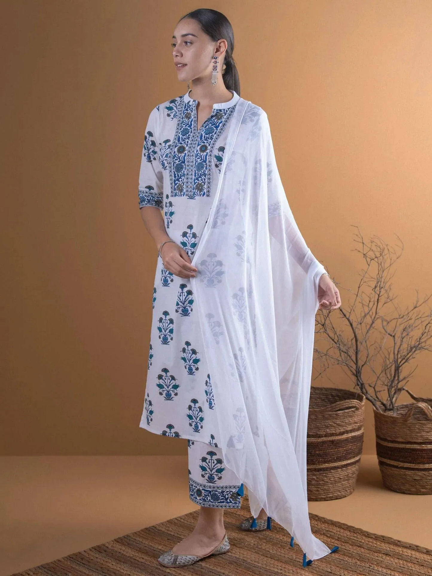 Printed Cotton Straight Kurta With Trousers (Pack Of 2)